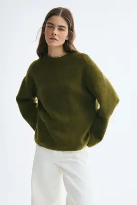 Pull oversize en mohair mélangé - Vert foncé — photo 2