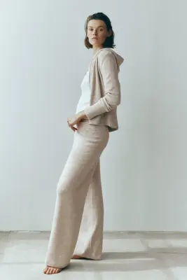Pantalon large en maille - Beige clair chiné — photo 3