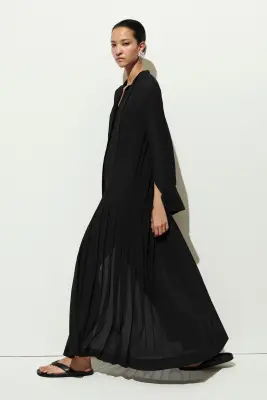ROBE-CHEMISE MIDI PLISSÉE DÉTAIL À NOUER - BLEU MARINE — photo 4