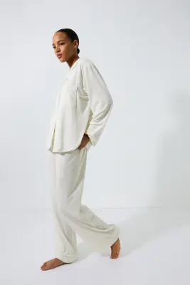 Pyjama en viscose mélangée - Crème — photo 2