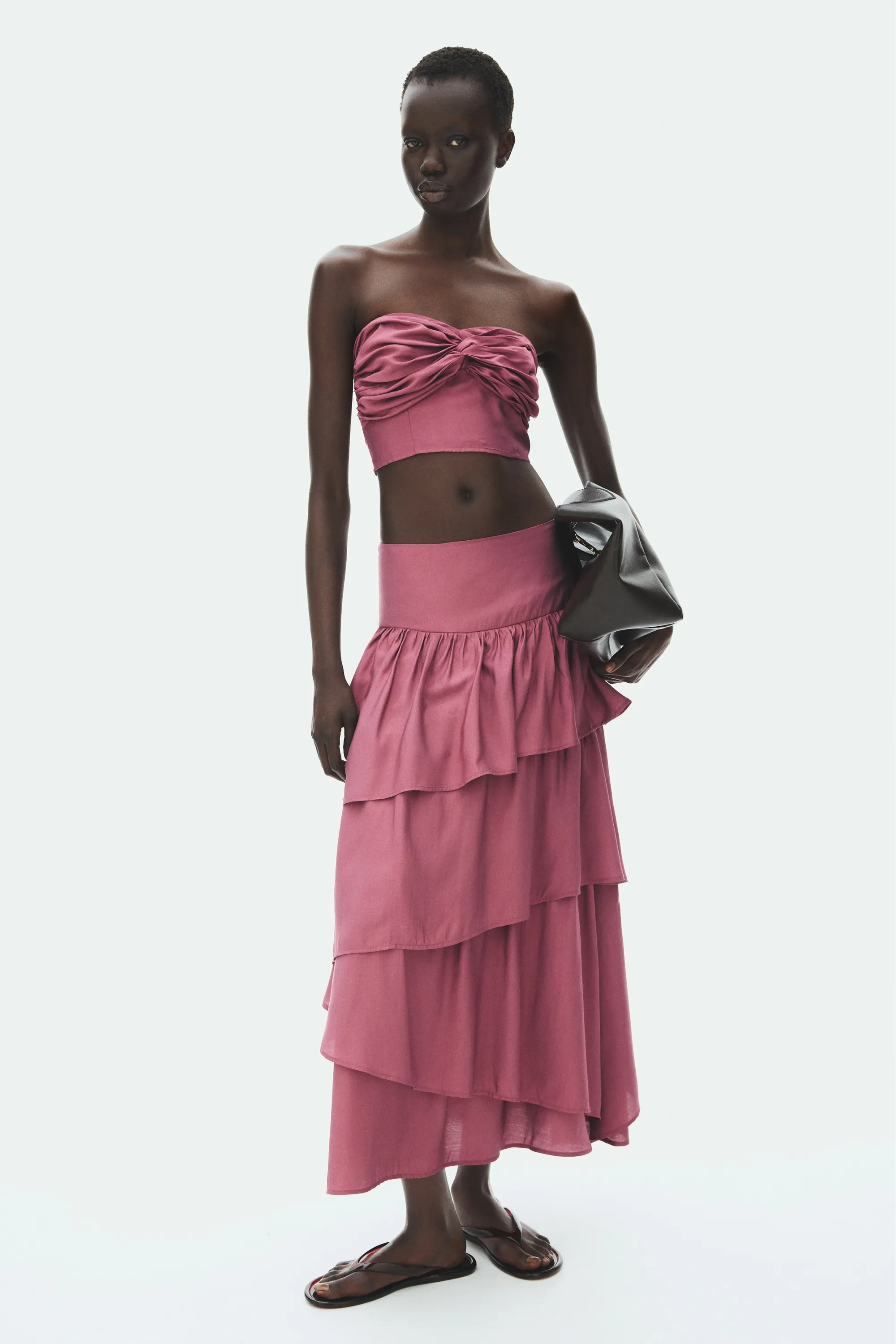 Jupe volantée en viscose mélangée - Rose foncé