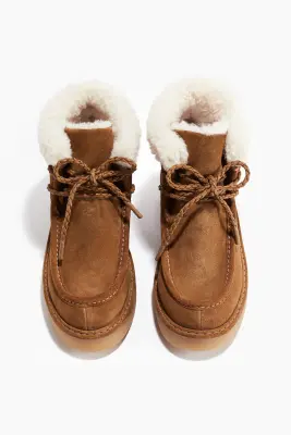 Bottines chaudement doublées en cuir velours fendu - Marron — photo 4