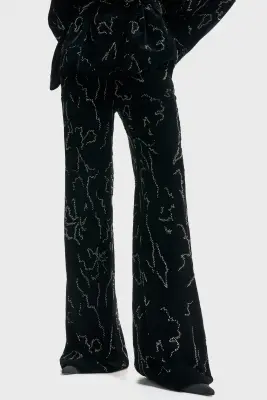 Pantalon en velours brodé - Noir — photo 2