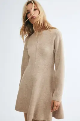 Robe en maille avec jupe évasée - Beige ancien — photo 1