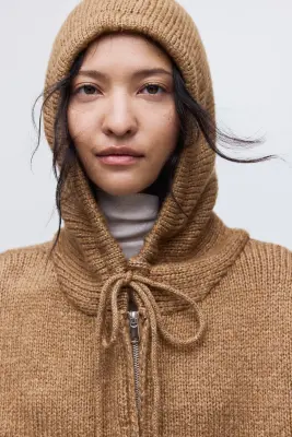 Veste à capuche zippée en maille - Beige foncé — photo 2
