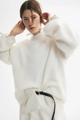 Pull oversize en mohair mélangé - Blanc — photo 3