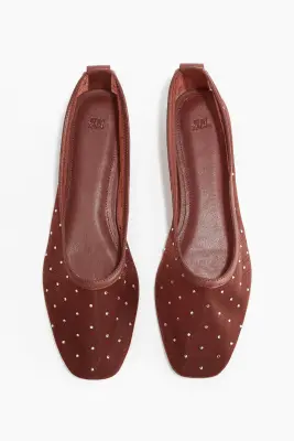 Ballerines ornées de strass - Rouge rouille — photo 2