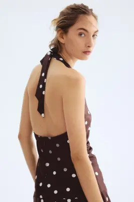 Robe dos nu à effet drapé - Marron foncé/pois — photo 3
