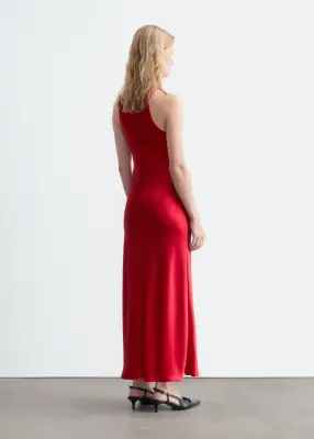 Robe midi en satin sans manches - Rouge — photo 5