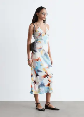 Robe combinaison midi en satin - Motif bleu — photo 1