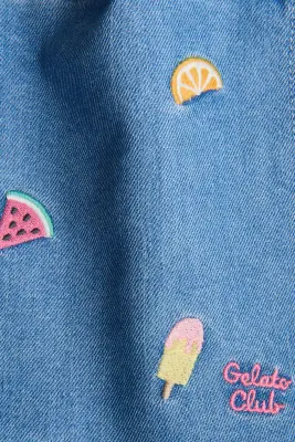 Jupe-short en denim avec détails brodés - Bleu denim/fruits — photo 2