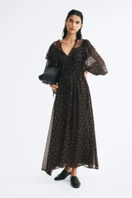Robe en mousseline avec dentelle - Noir/fleuri — photo 2