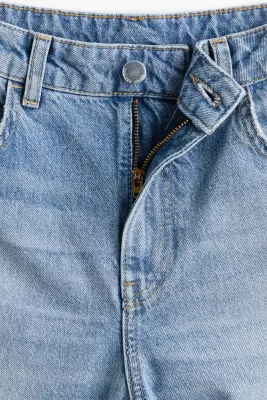 Straight High Waist Jeans avec foulard - Bleu denim clair/blanc — photo 4