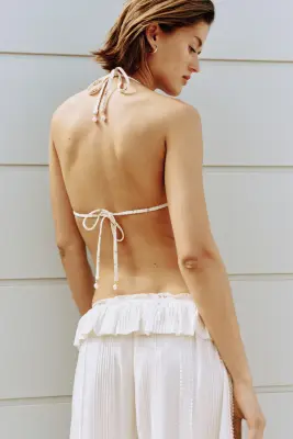 Haut de maillot triangle push-up - Crème/fleuri — photo 2