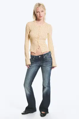 Cardigan côtelé ajusté - Jaune clair - floral — photo 1