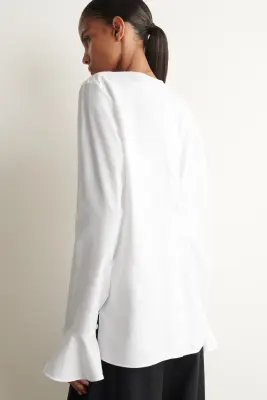 BLOUSE EN COTON À MANCHETTES ÉVASÉES - BLANC — photo 4
