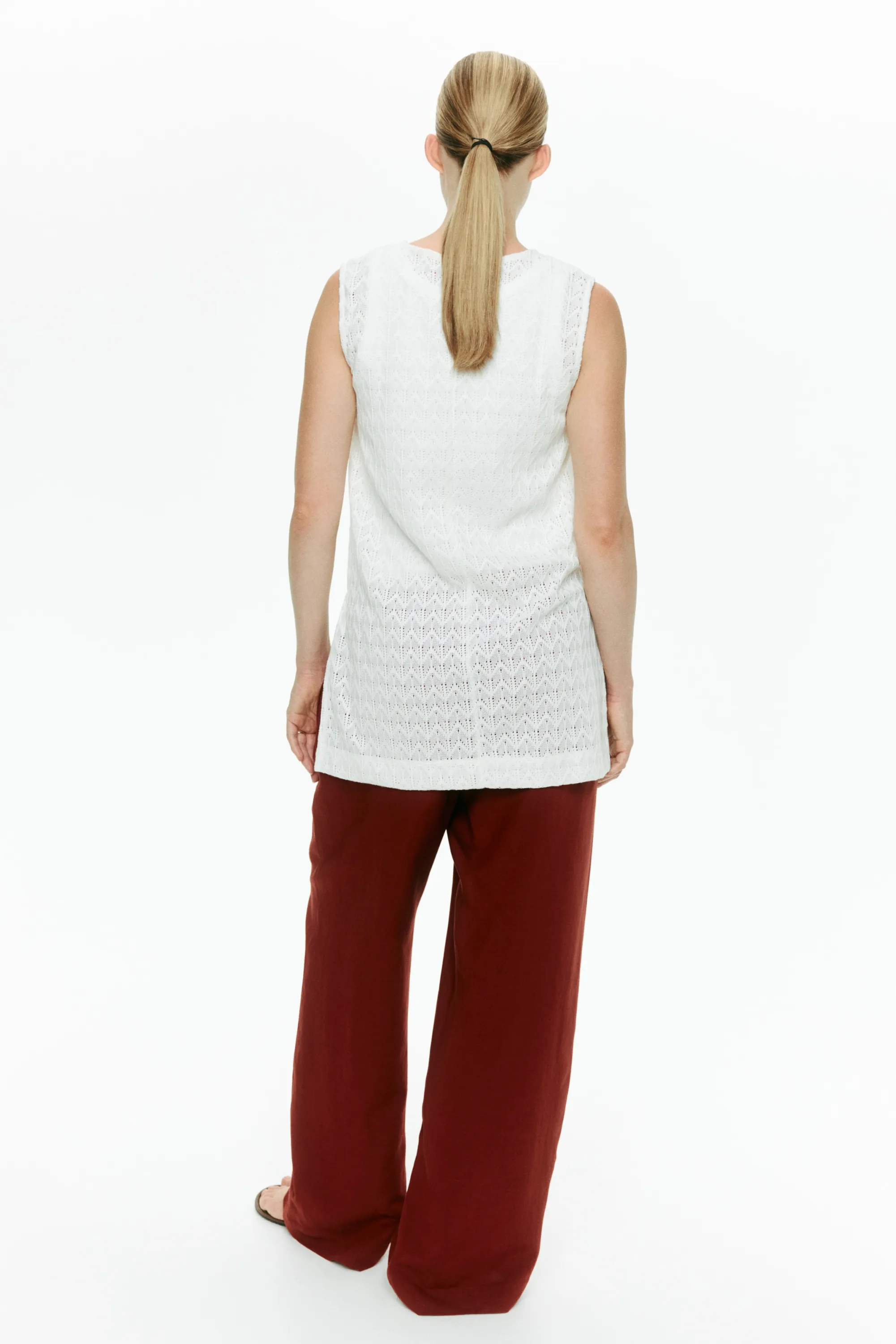 MAMA Pantalon à cordon en lin mélangé - Rouge foncé