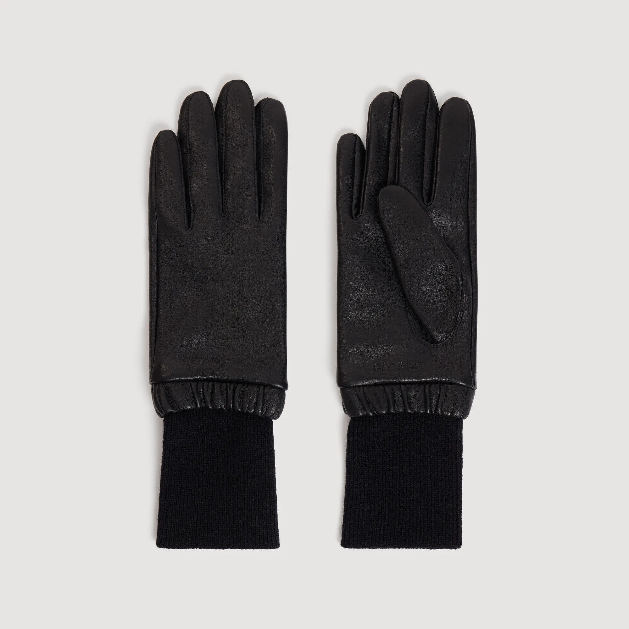 Gants en cuir et maille côtelée