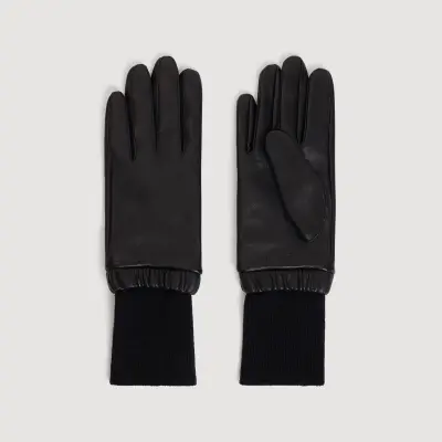 Gants en cuir et maille côtelée