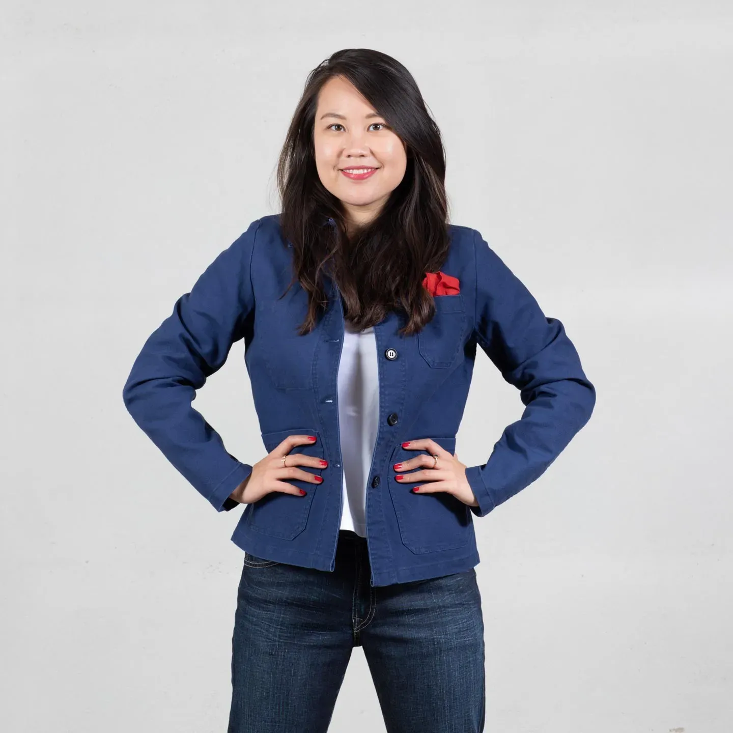 Veste de travail en croisé coton bio 1G/4F - Navy
