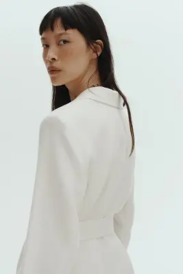 Blazer en tissu texturé avec ceinture à nouer - Crème — photo 3