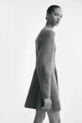 Robe en maille avec jupe évasée - Gris foncé chiné — photo 2