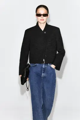 CROPPED STRUCTURED JACQUARD BLAZER - NOIR — photo 2