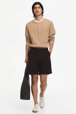 Short Regular Fit en lin mélangé - Marron foncé — photo 1
