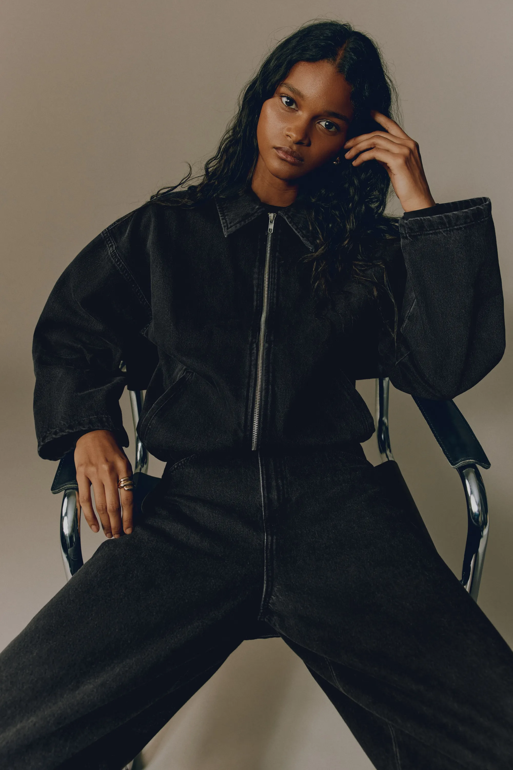 Veste en denim avec col - Noir délavé