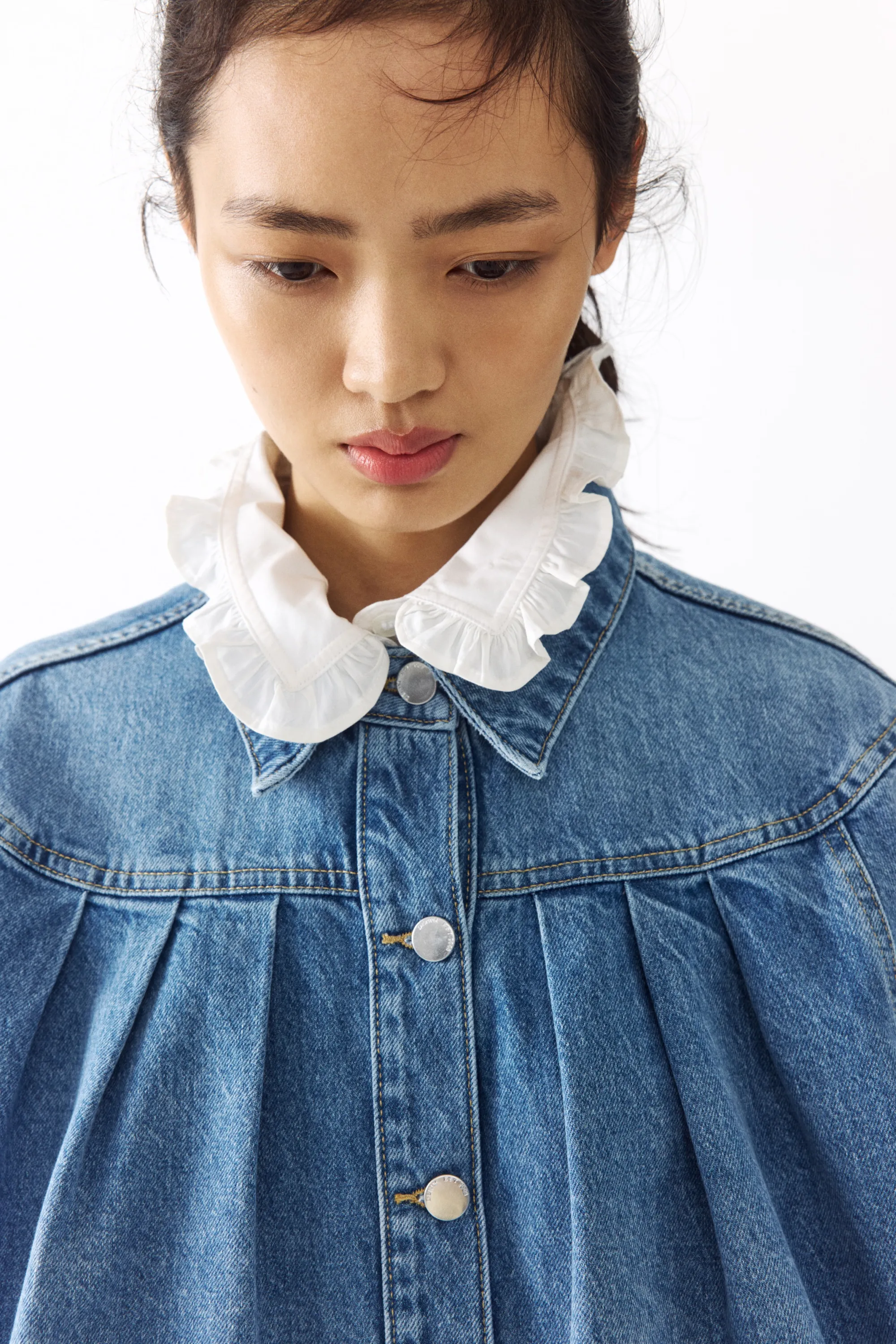 Veste oversize plissée en denim - Bleu denim clair