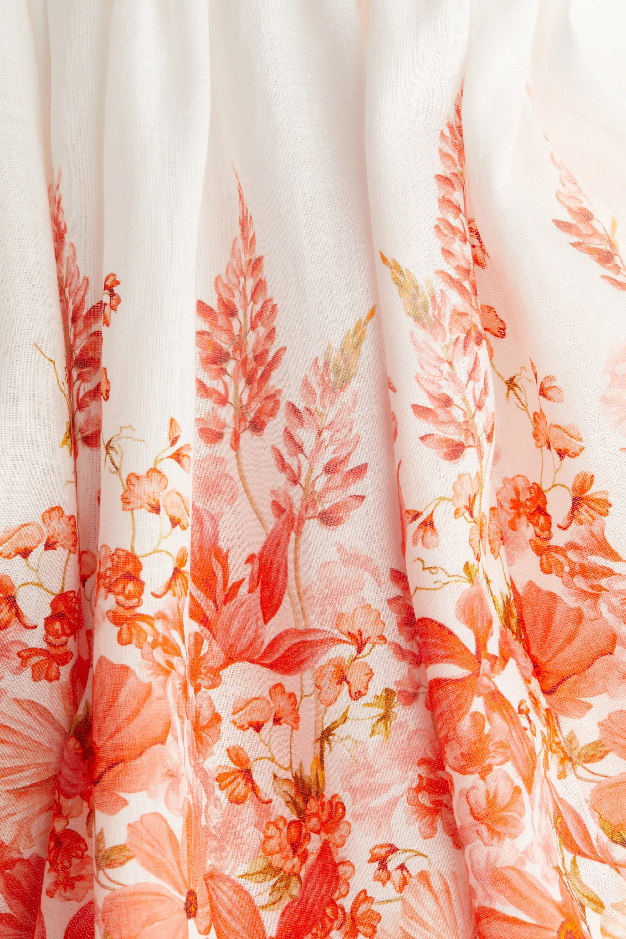 Robe en lin à motif - Rouge corail/fleuri