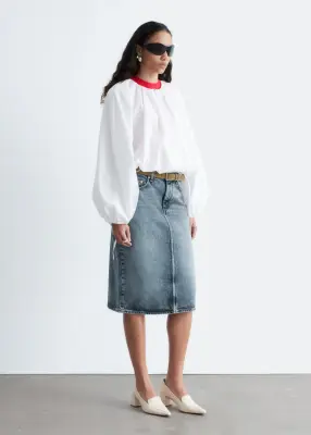Jupe midi en jean - Bleu poudré — photo 4