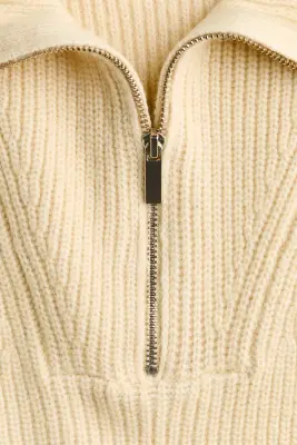 Pull en maille côtelée avec col zippé - Jaune clair — photo 5