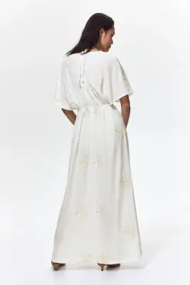 Embroidered drawstring dress - Crème/motif — photo 4