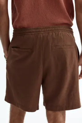Short Relaxed Fit en lin mélangé - Marron — photo 3