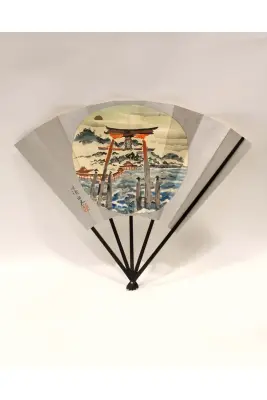 éventail Japonais ancien - Temple