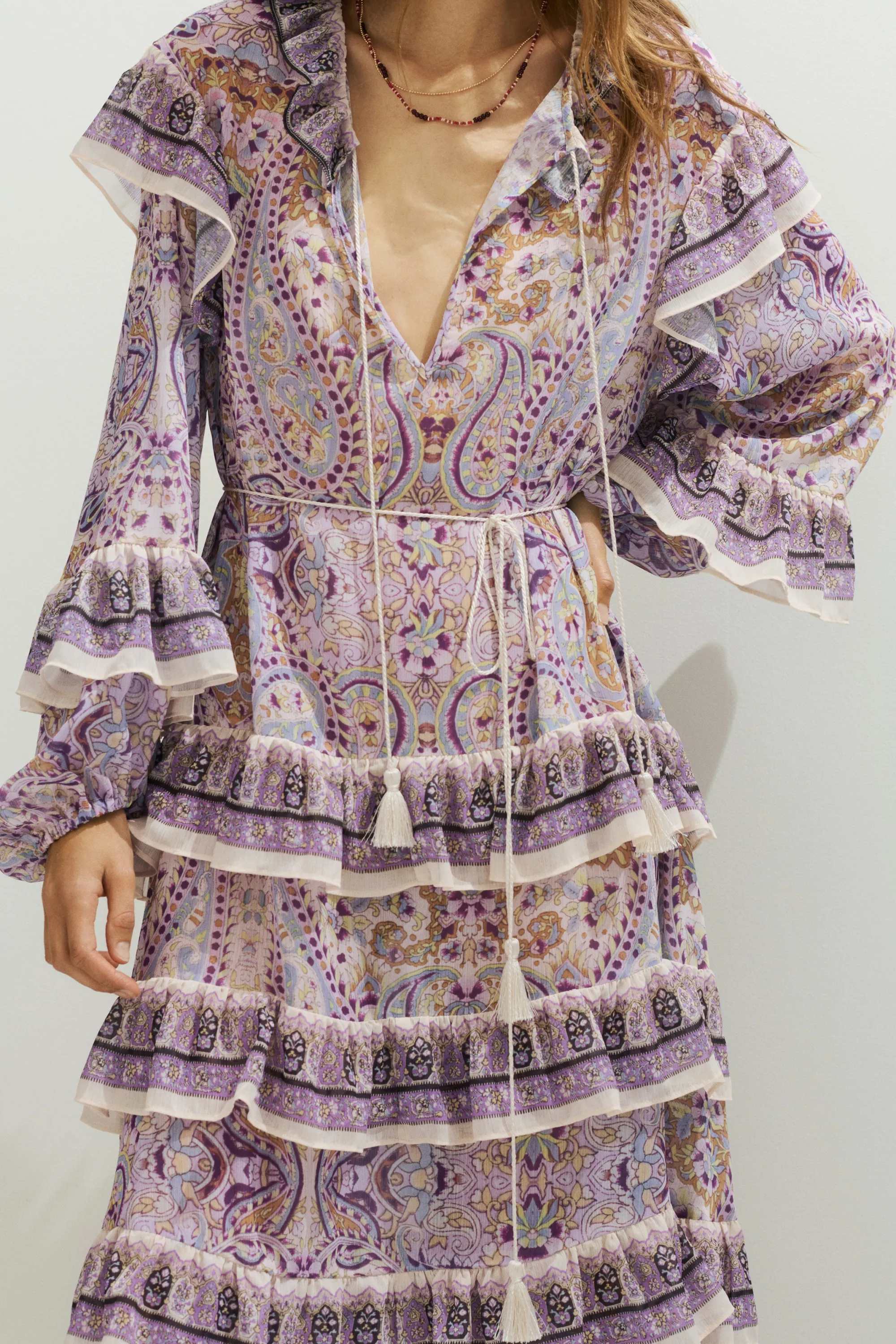 Robe tunique volantée - Beige clair/motif cachemire