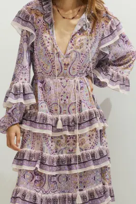 Robe tunique volantée - Beige clair/motif cachemire — photo 1