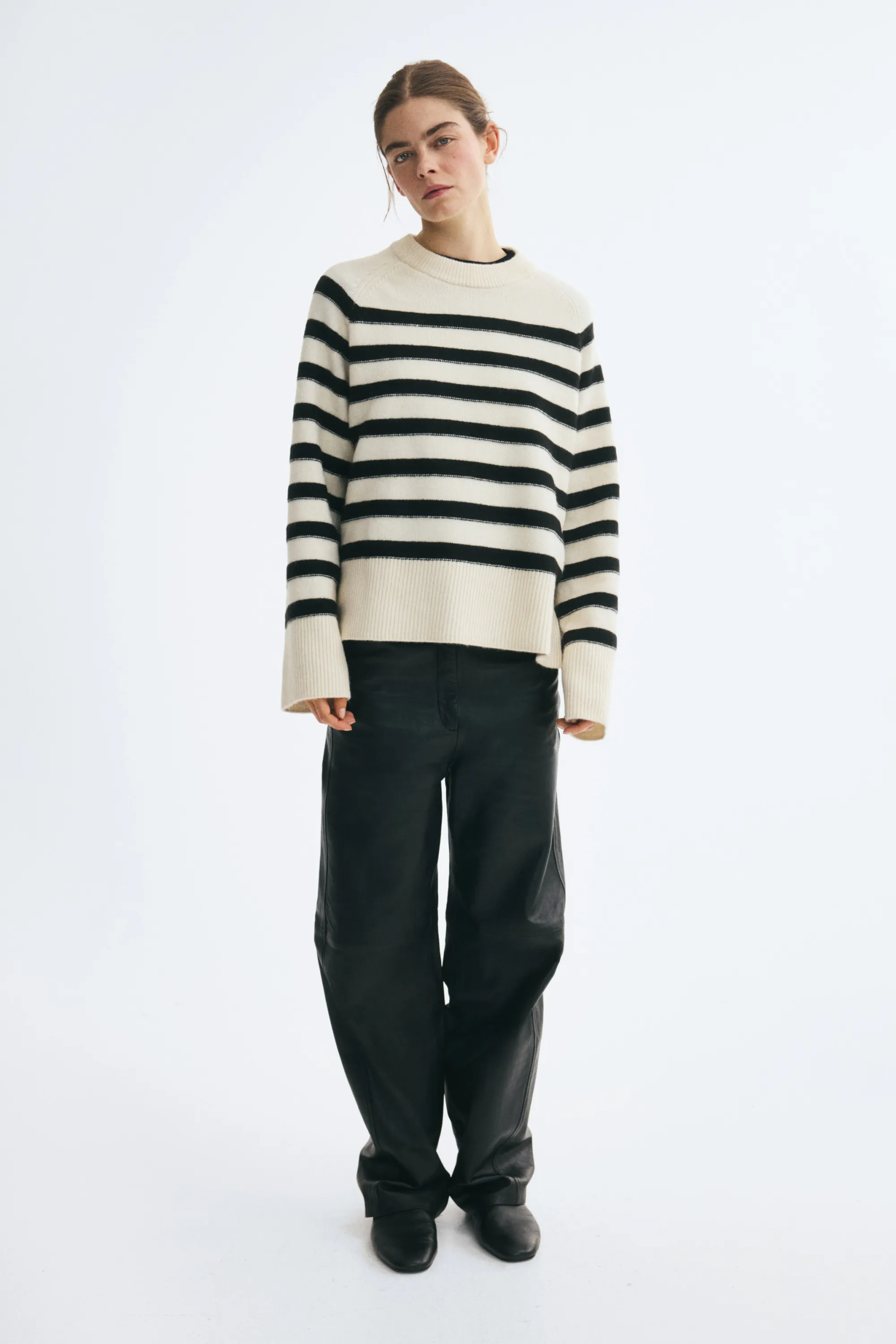 Pull à manches raglan - Crème/rayures noires