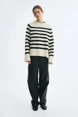 Pull à manches raglan - Crème/rayures noires — photo 1