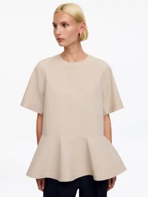 T-shirt péplum en coton pima - Beige — photo 3