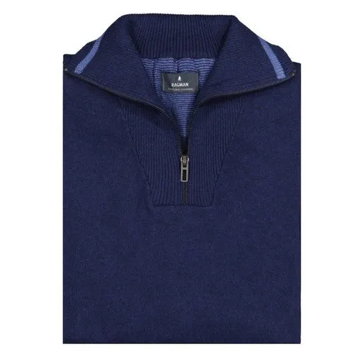 RAGMAN PULL COL ZIP COTON CASHMERE GRANDE LONGUEUR Marine