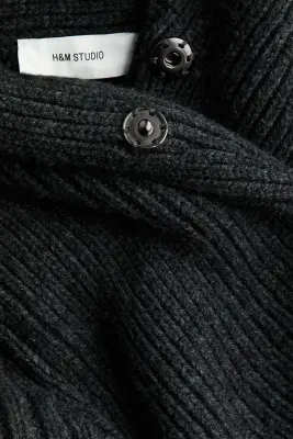 Pull à col châle en laine mérinos - Gris foncé chiné — photo 5