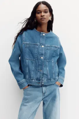 Veste Trucker sans col - Bleu denim — photo 1