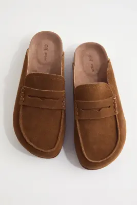 Mules mocassins en cuir - Marron — photo 2
