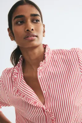 Blouse volantée à boutons - Rouge/rayé — photo 1
