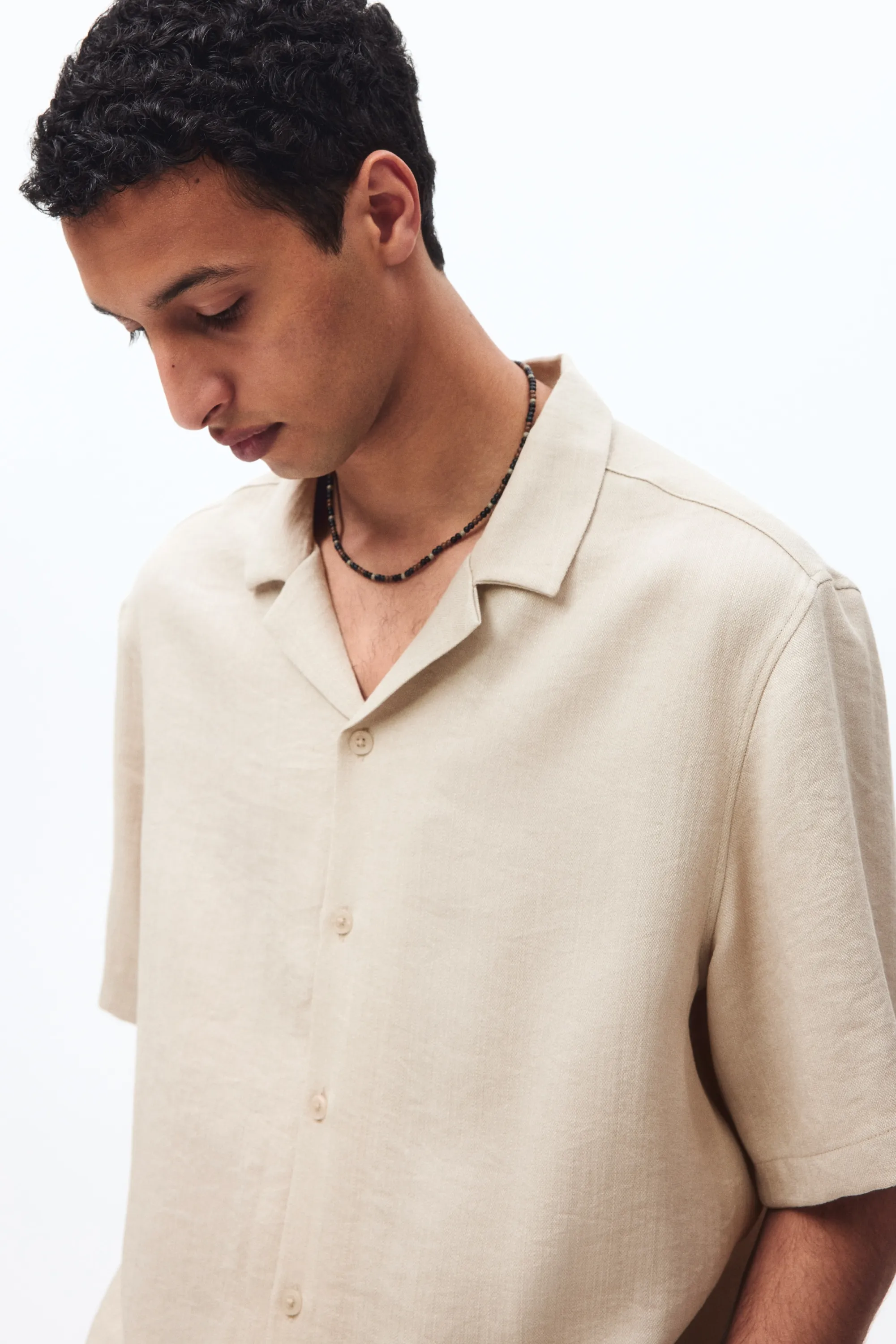 Chemise Relaxed Fit avec col cubain - Beige