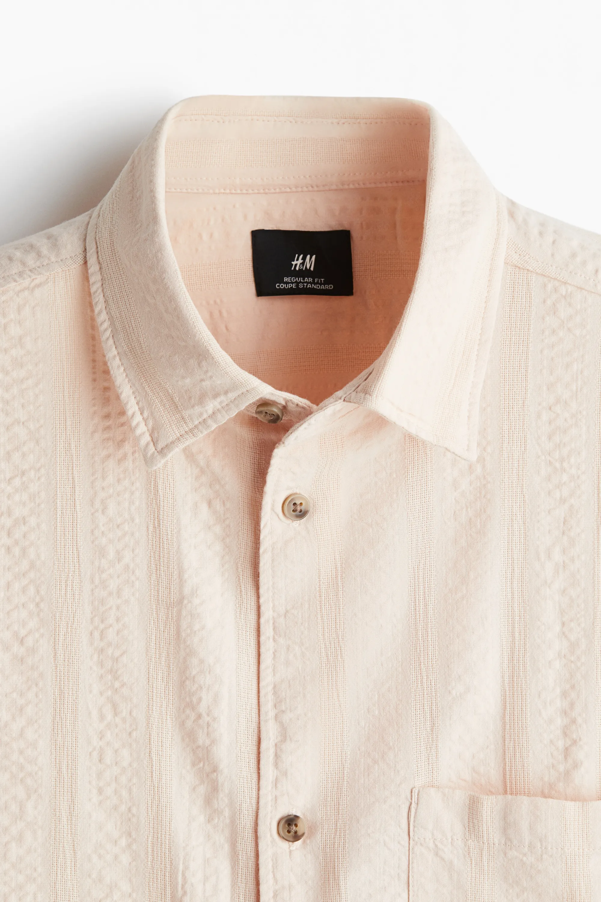 Chemise texturée Regular Fit à manches courtes - Rose pêche