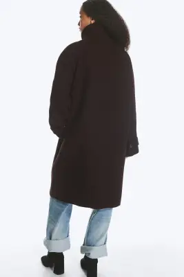 Manteau à col cheminée en mélange de laine - Marron foncé — photo 3
