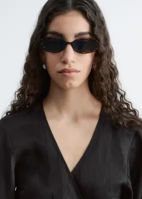 Robe courte portefeuille en lin - Noir — photo 3